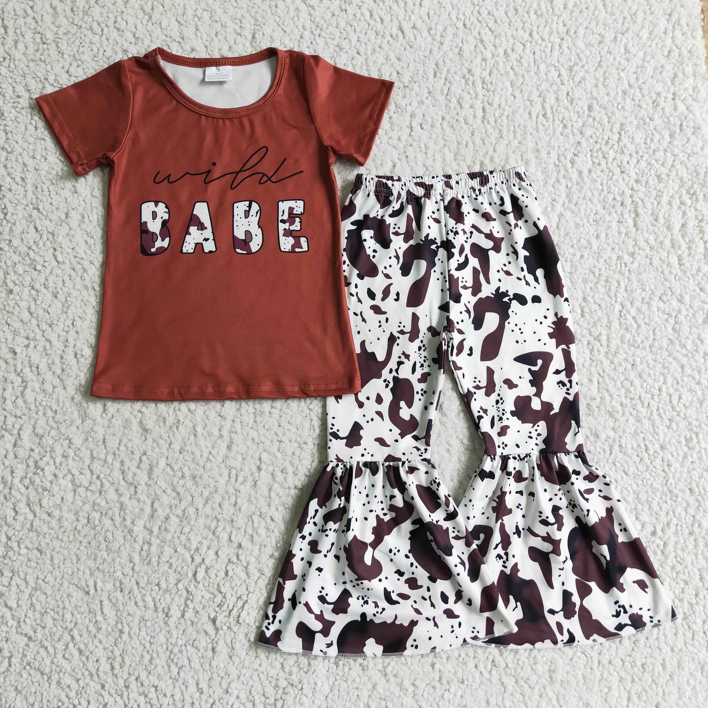 (Promotion) Girls wild BABE cow print bell pants outfits   GSPO0164