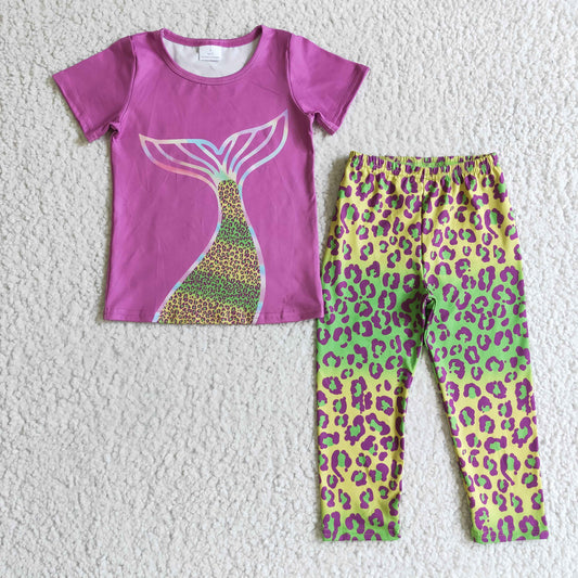 Girls lavender top leopard print legging pants outfit   GSPO0199