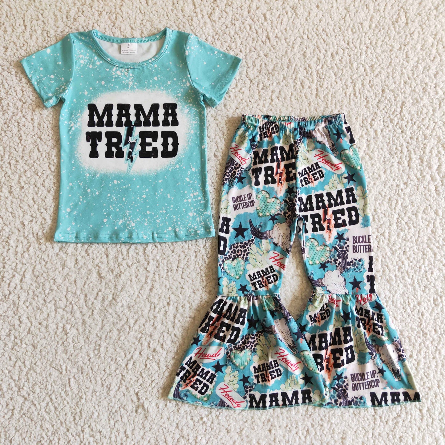 (Promotion)Mama tried cow skull western print bell bottom pants outfits    GSPO0211