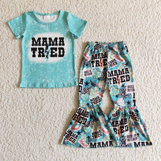 (Promotion)Mama tried cow skull western print bell bottom pants outfits    GSPO0211