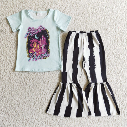 (Promotion)Girls short sleeve MOON design bell pants outfits GSPO0213