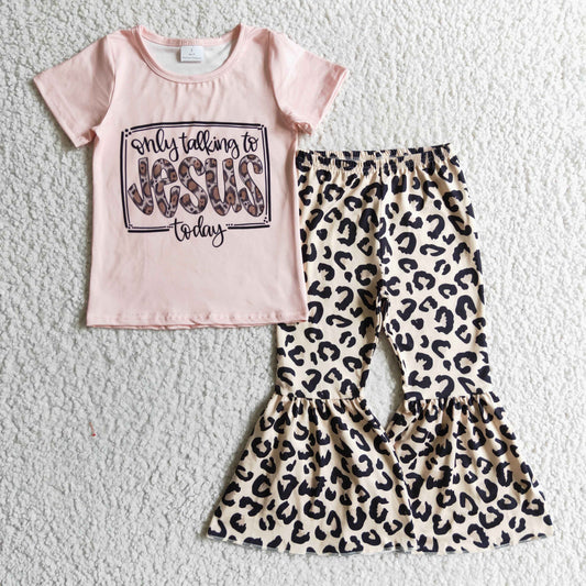 Girls pink leopard print JESUS outfits   GSPO0226