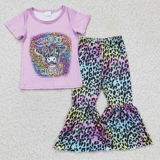 Girls Highland cow top leopard prints outfit   GSPO0240