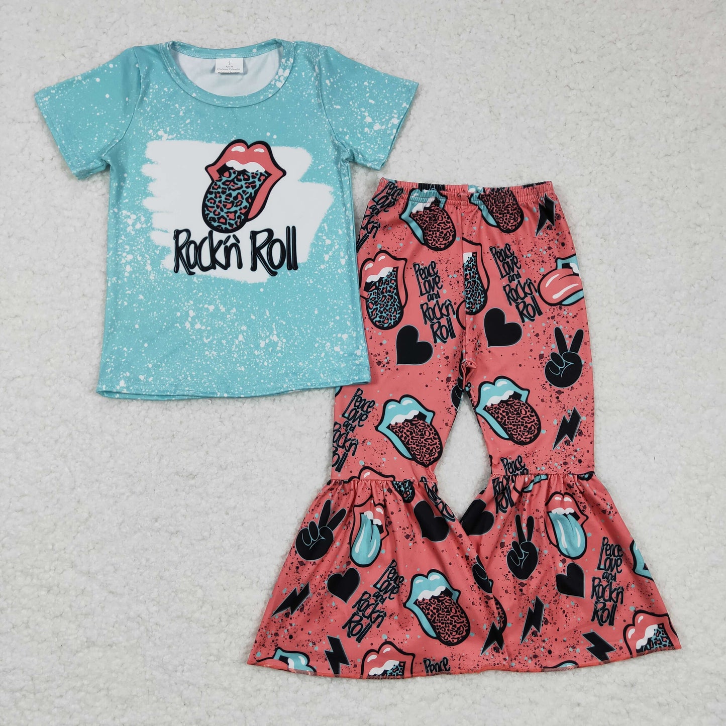 Girls blue bleach top bell pants outfit   GSPO0255