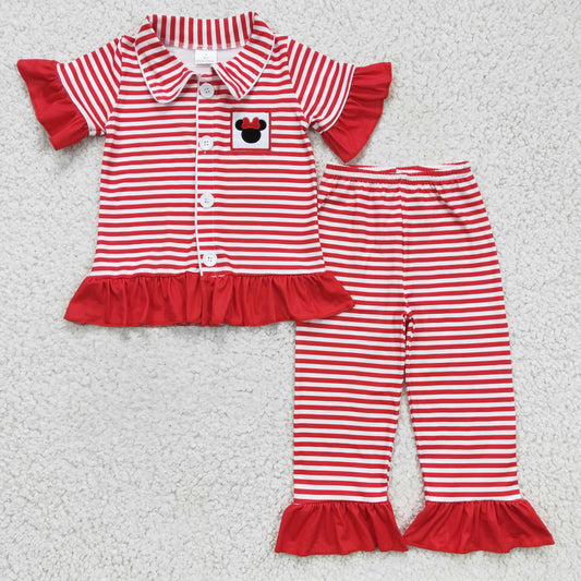 Girls short sleeve stripes print pajama set   GSPO0256