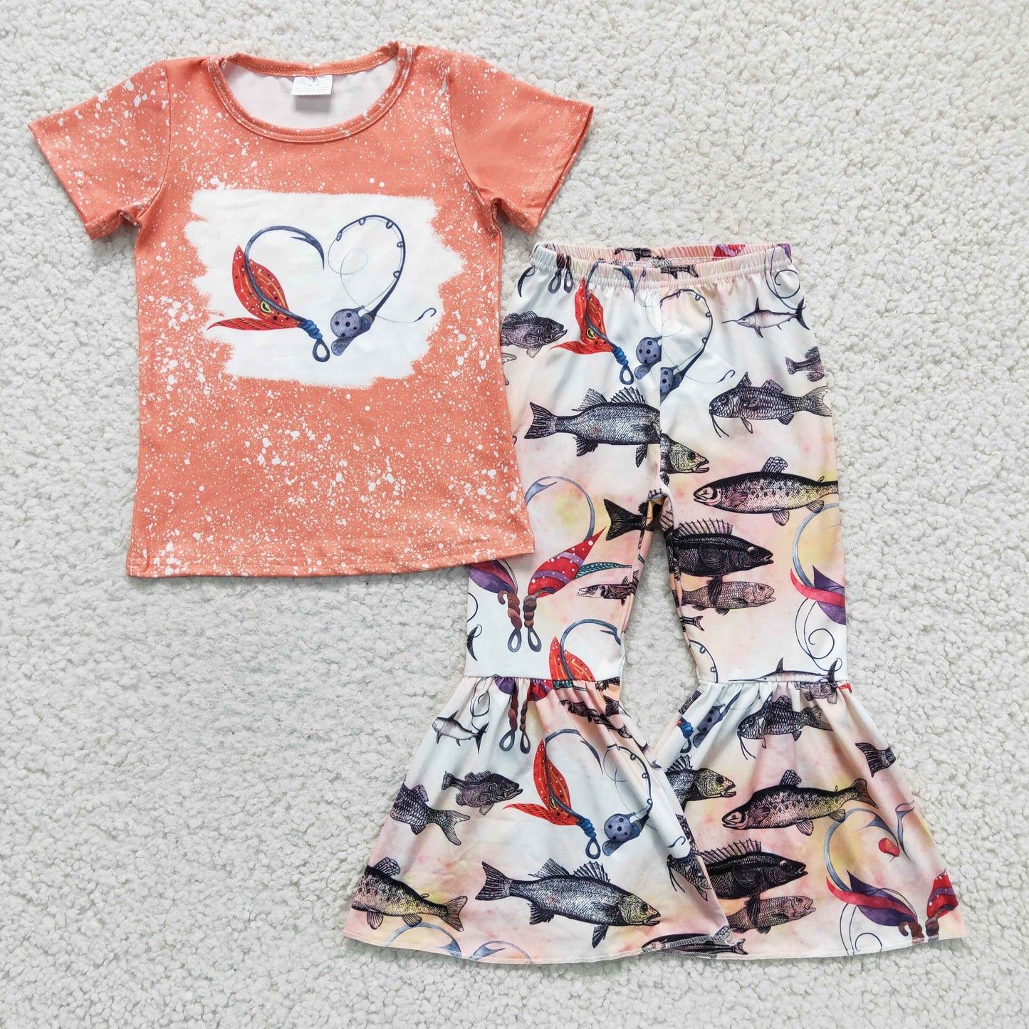 Girls fishing print bell pants outfit    GSPO0258