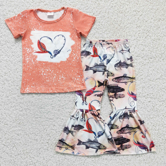 (Promotion)Girls fishing print bell pants Valentine's Day outfit    GSPO0258