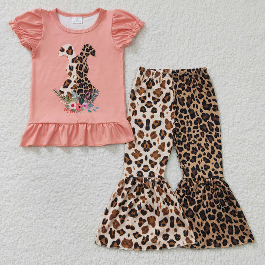 Girls leopard rabbit print Easter outfit    GSPO0261