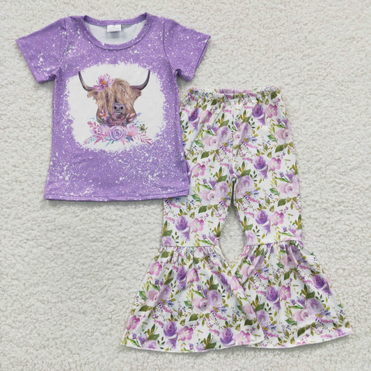 Girls flora cow print bell pants outfit    GSPO0264