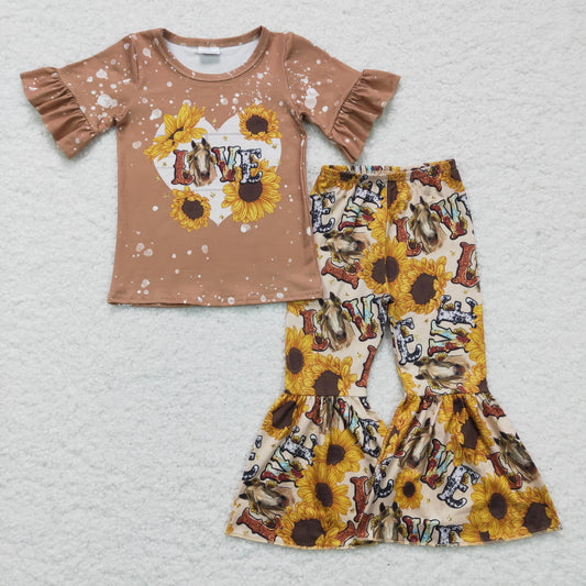 Girls LOVE horse sunflower print outfit    GSPO0277