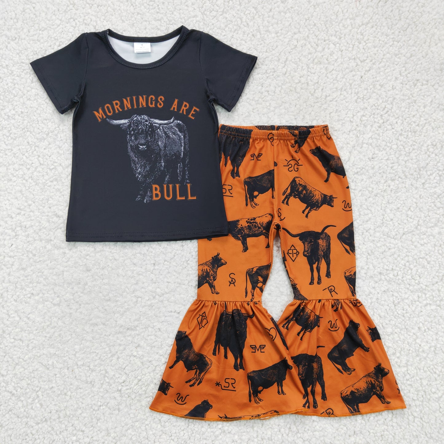 Girls cow print bell pants outfit    GSPO0286