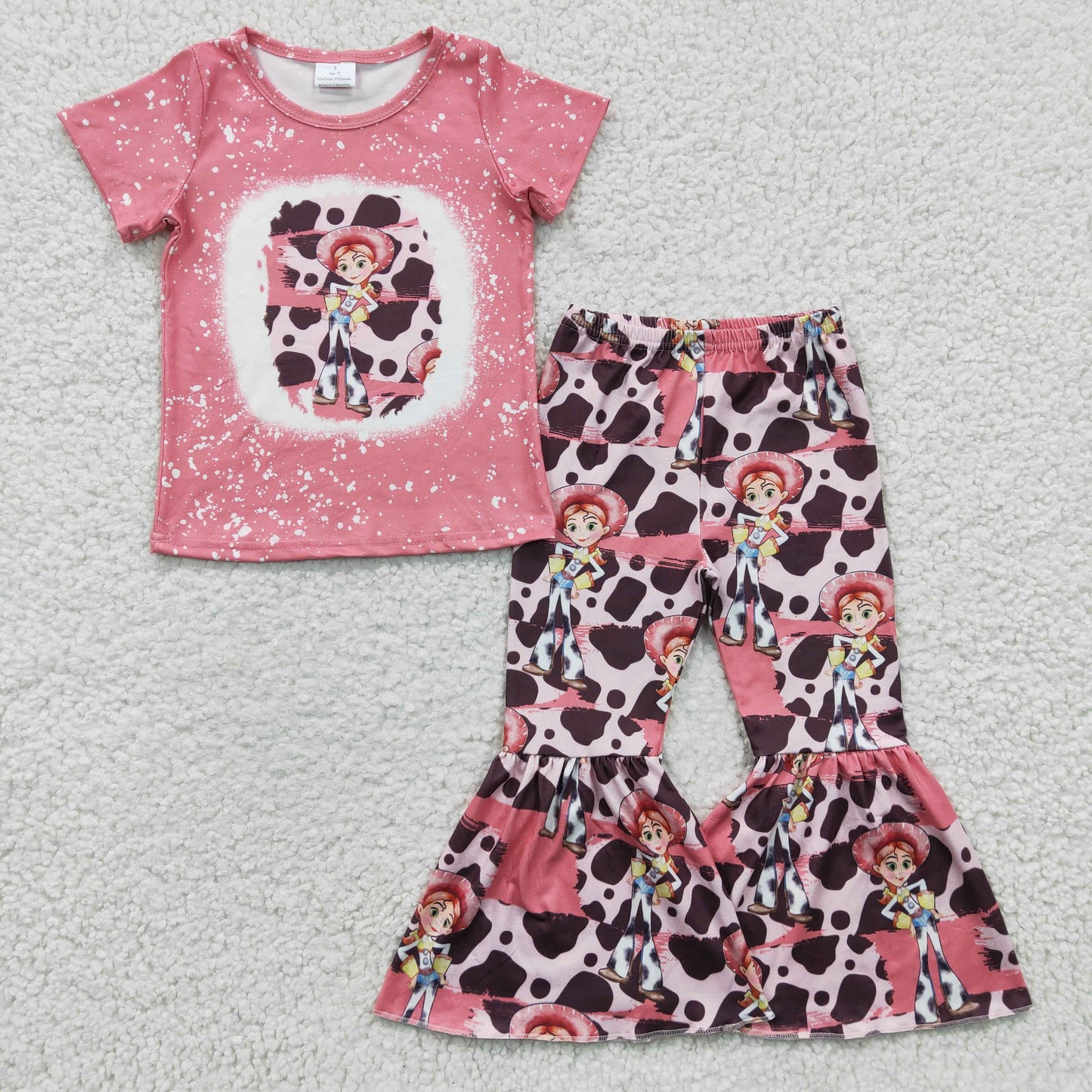 Girls pink cow design cartoon print outfit   GSPO0289