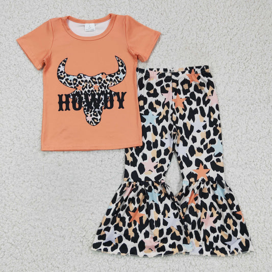 Girls howdy print bell pants outfit    GSPO0305