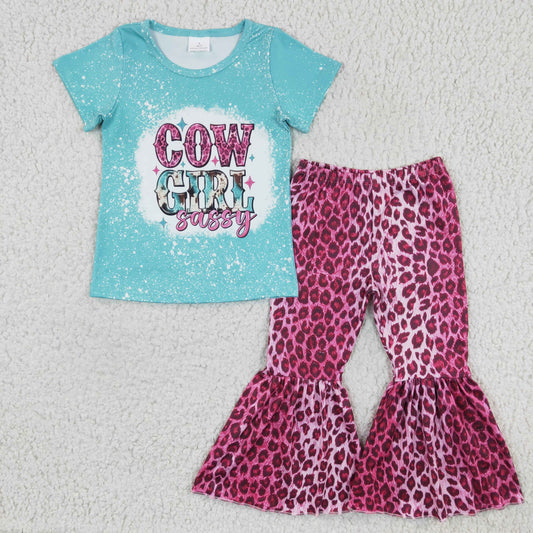 Girls cow girl print bell pants outfit    GSPO0307