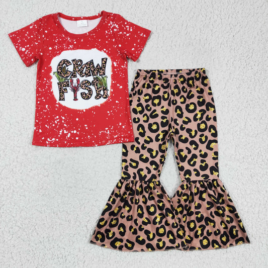 Girls red top crawfish leopard print outfit  GSPO0332