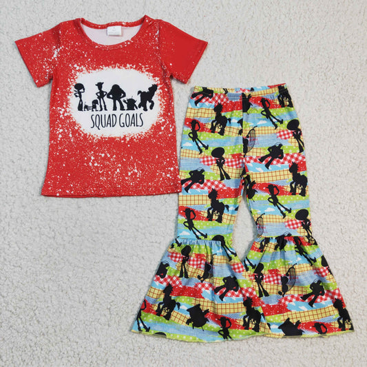 Girls red cartoon print bell pants outfit  GSPO0337