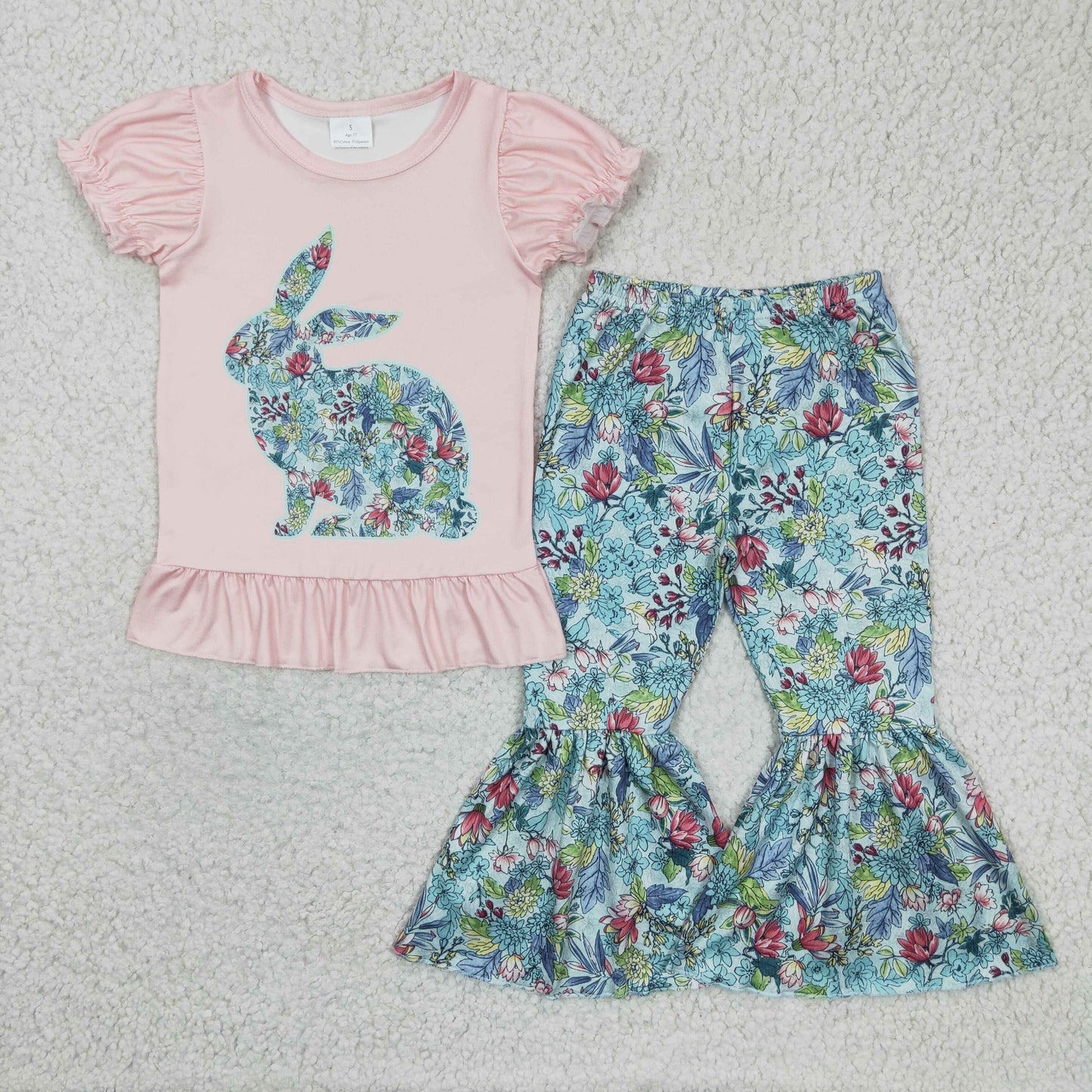 Floral bunny print baby girls Easter clothing set  GSPO0341