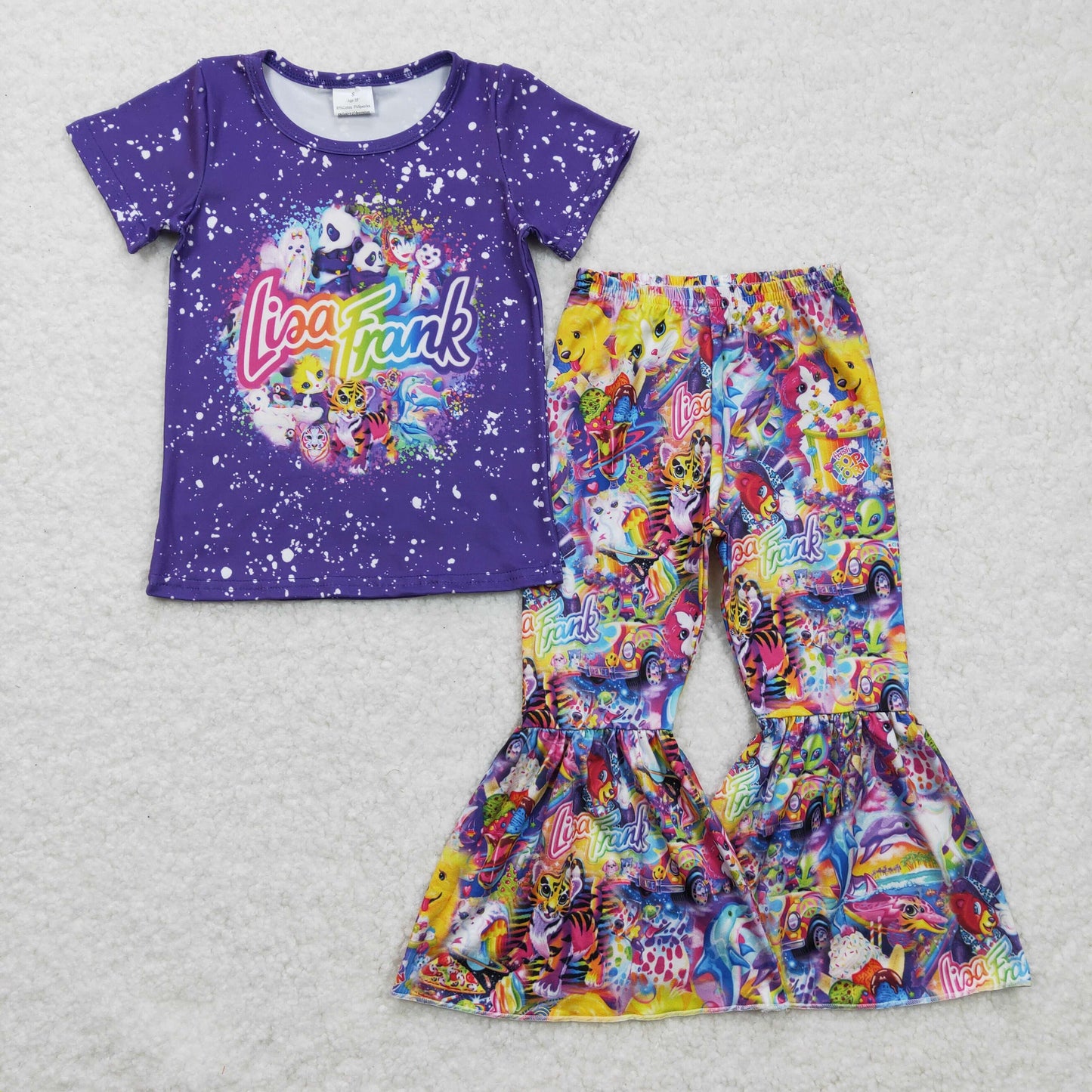 Girls purple cartoon print bell bpttpm pants outfit  GSPO0343