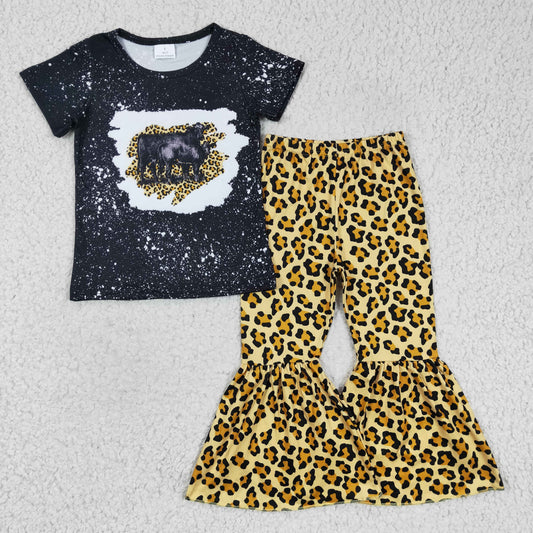 Girls cow print leopard bell pants outfit  GSPO0352