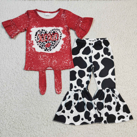 Girls red XOXO cow print bell pants outfit GSPO0365