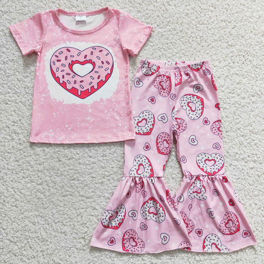 Girls pink heart donuts print Valentine's Day outfit  GSPO0378