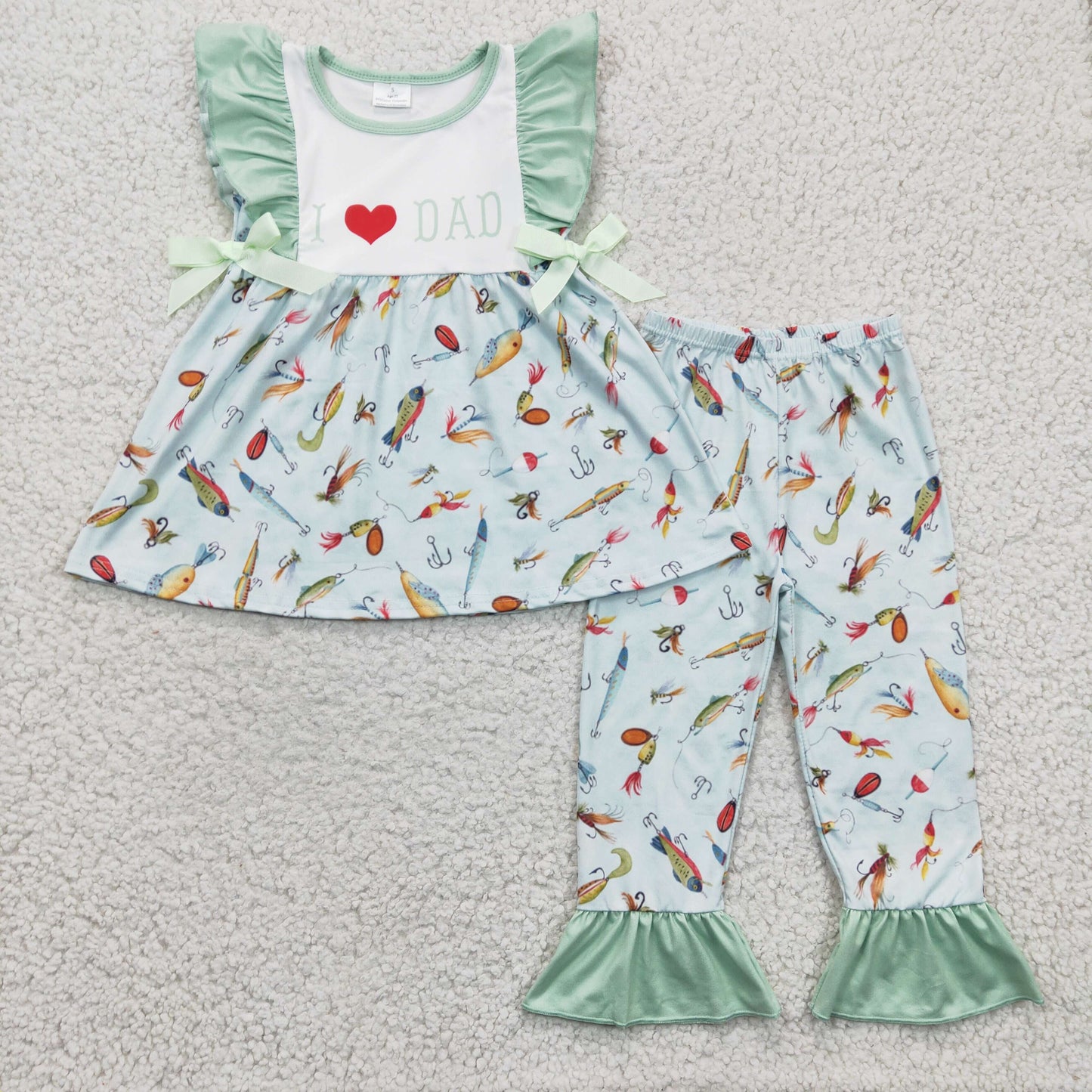 Girls I LOVE DAD fishing print outfit  GSPO0382