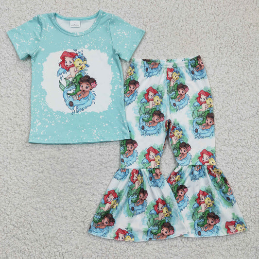 Girls cartoon mermaid print outfits GSPO0393