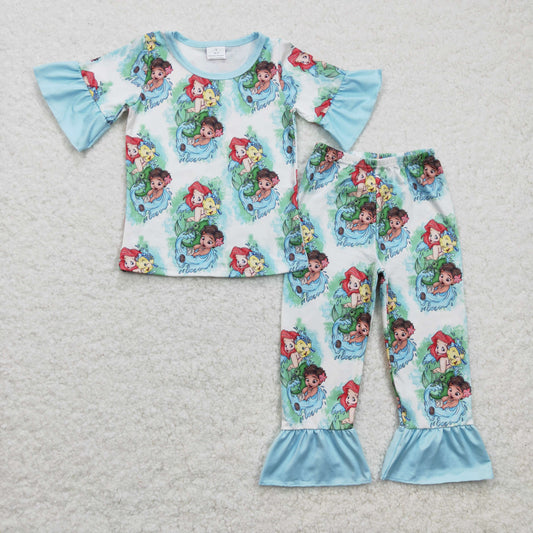 Girls cartoon mermaid print pajamas GSPO0394