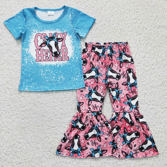 Girls heifer print bell pants outfits GSPO0415