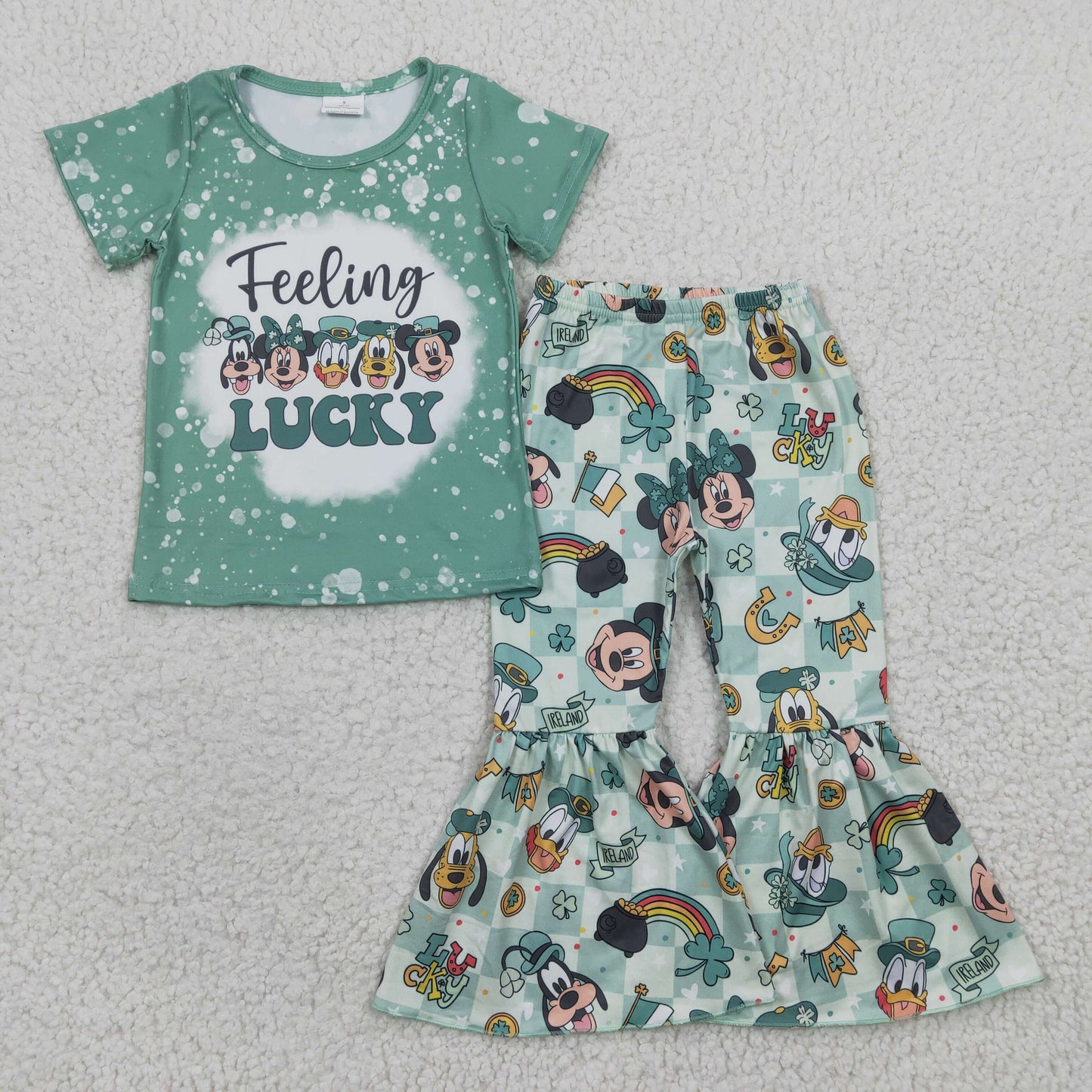 Girls FEELING LUCKY cartoon print St. Patrick's outfits   GSPO0430