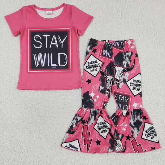 Girls STAY WILD print bell pants western outfit GSPO0446