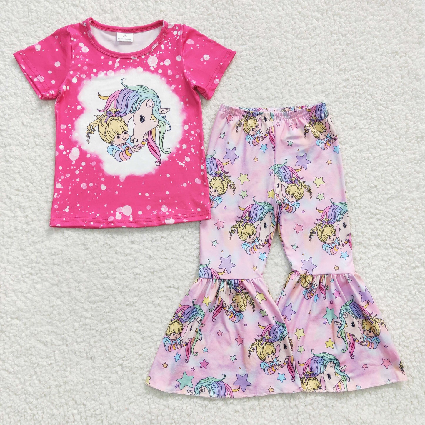 Girls pink unicorn print bell bottom pants outfit GSPO0465