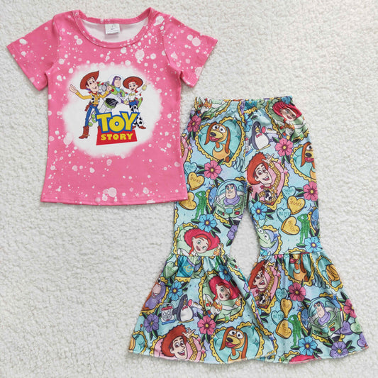 Girls pink cartoon print bell bottom pants outfits GSPO0469