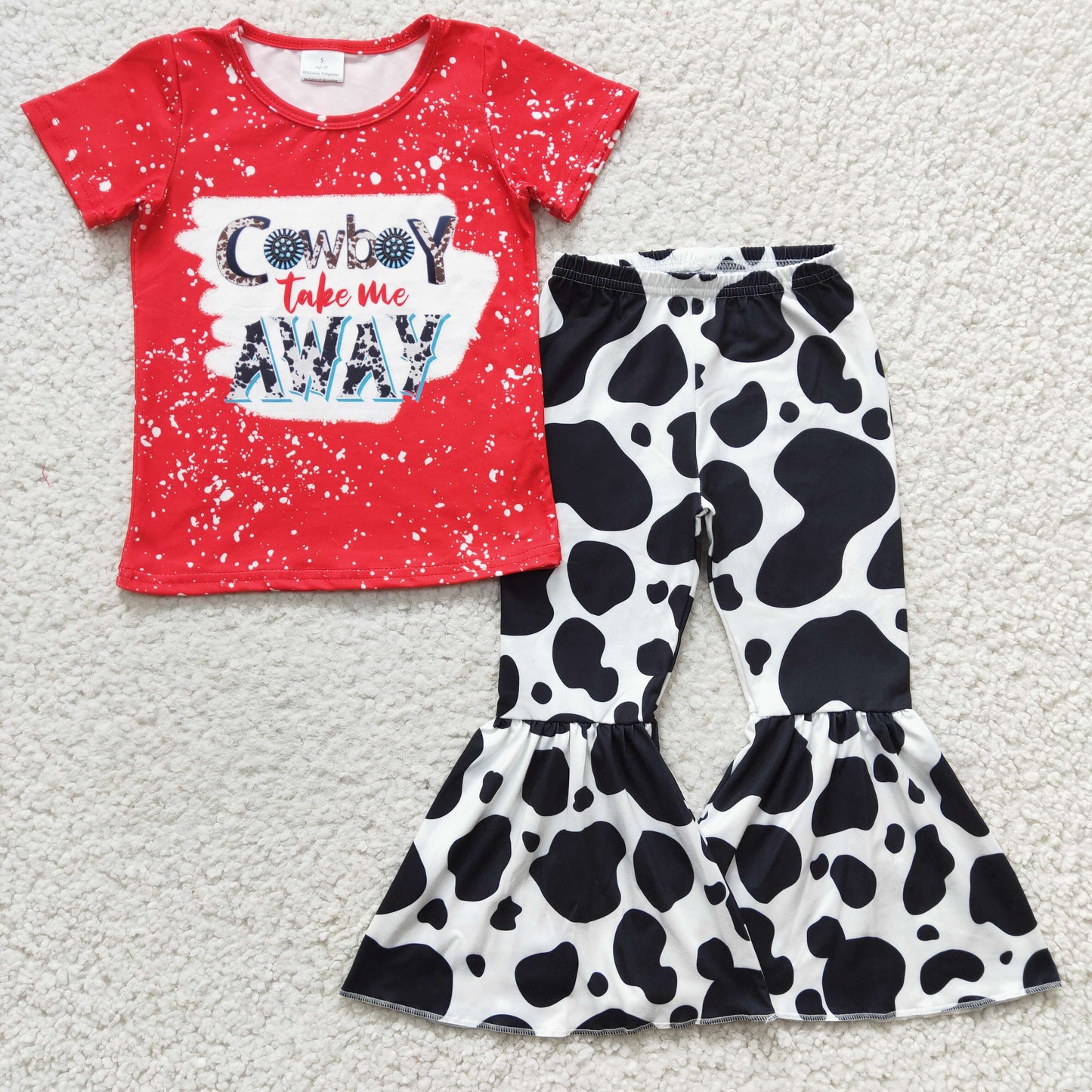 Girls cowboy take me away print top bell bottom pants outfits   GSPO0478