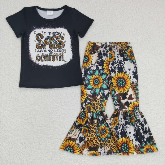 Girls SUNFLOWER print western bell pants outfit GSPO0484