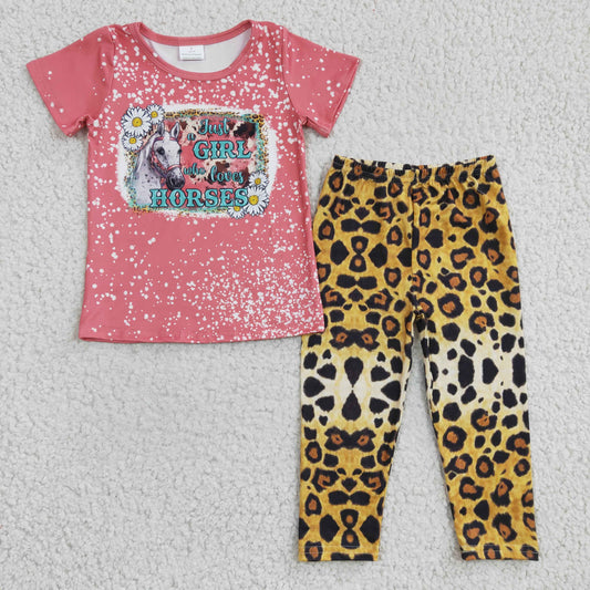 Just a girl loves Horses Top leopard legging pants Western clothing sets GSPO0491