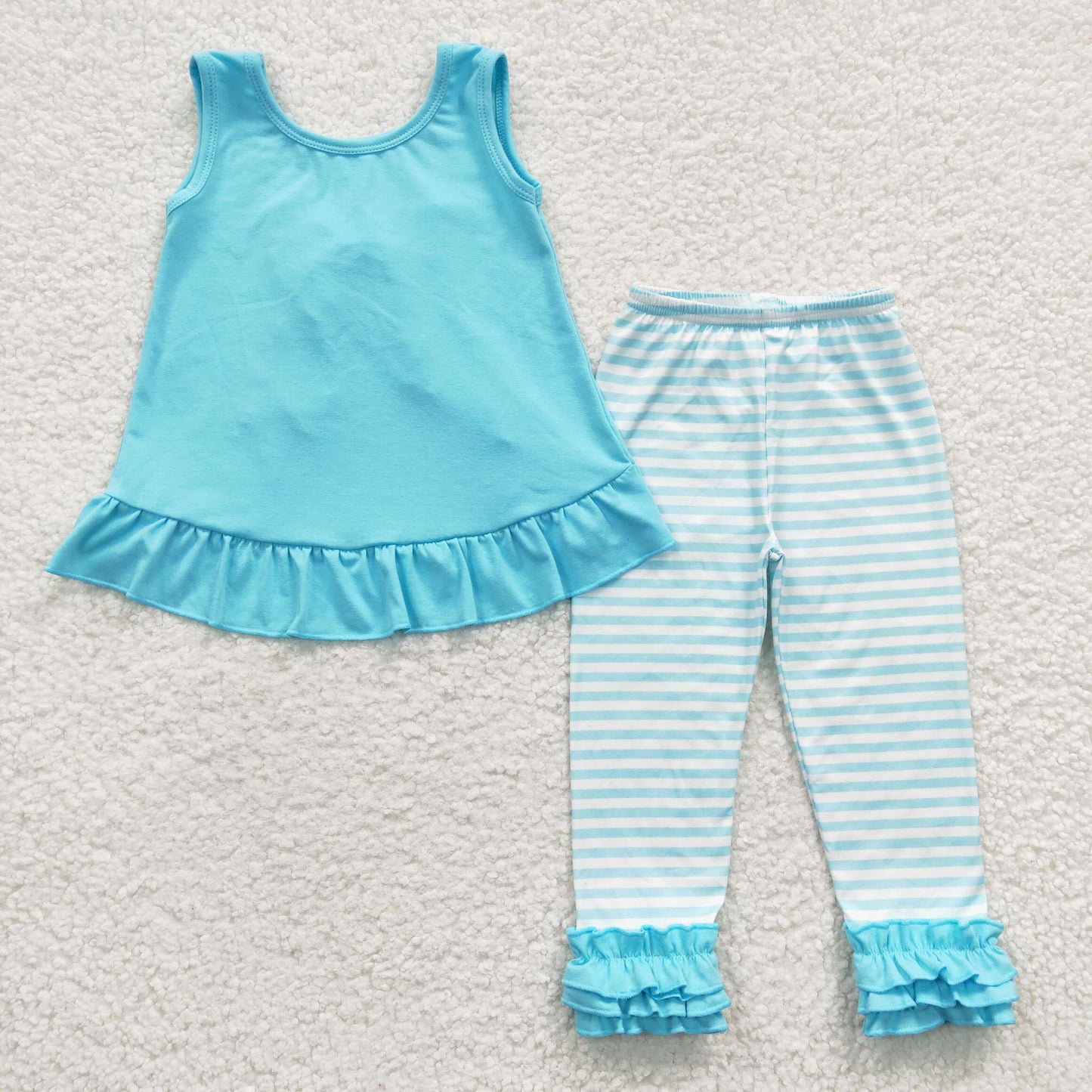 Girls aqua sleeveless top stripes legging pants outfits   GSPO0504