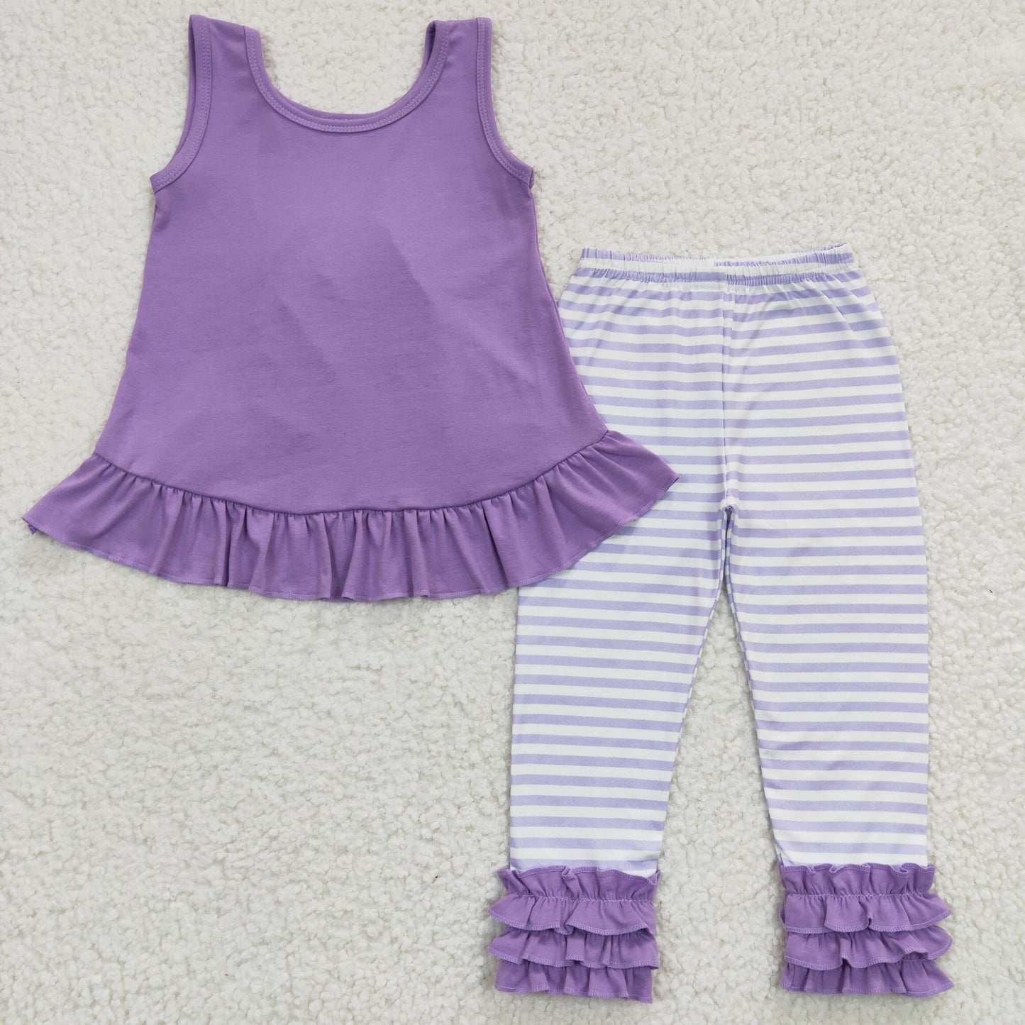 Girls violet sleeveless top stripes legging pants outfits   GSPO0506