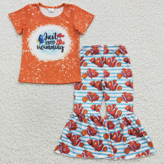 Just keep swimming cartoon fish print bell bottom pants outfits GSPO0548