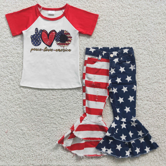 Peace love America top star & stripes danim bell jeans 4th of July outfits GSPO0567