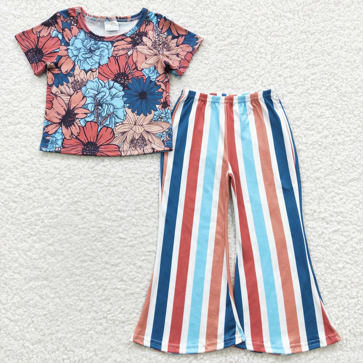 Girls floral top stripes bell pants outfits GSPO0578