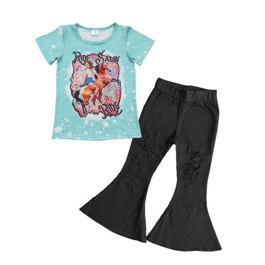 Girls RIDE SALLY RIDE top black denim bell bottom jeans western outfits GSPO0596