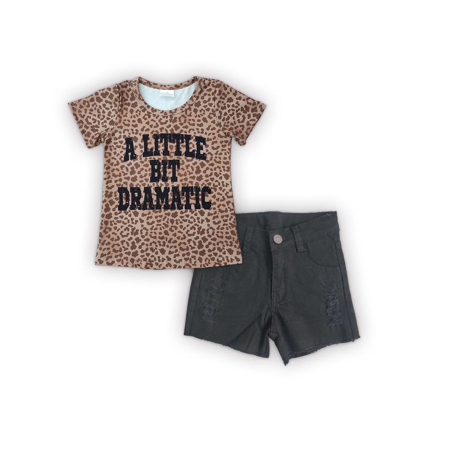 GSS00326 A little bit dramatic leopard top black denim girls summer outfits