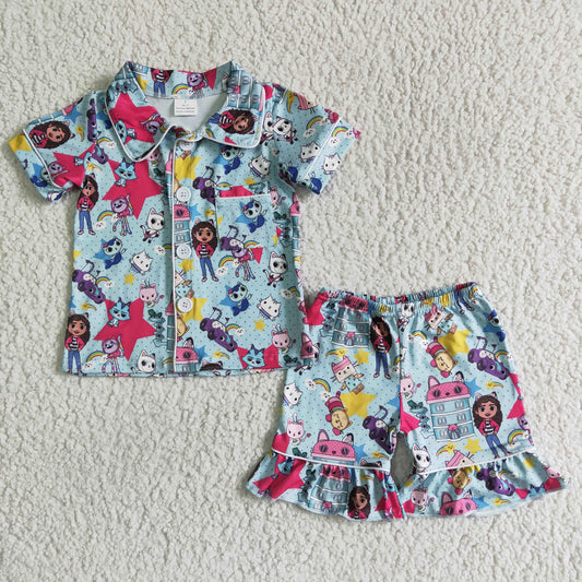 GIrls' Summer cute cat print pajamas clothes set  GSSO0014