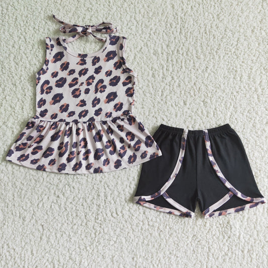 (Promotion)Sleeveless leopard top shorts summer outfits GSSO0052