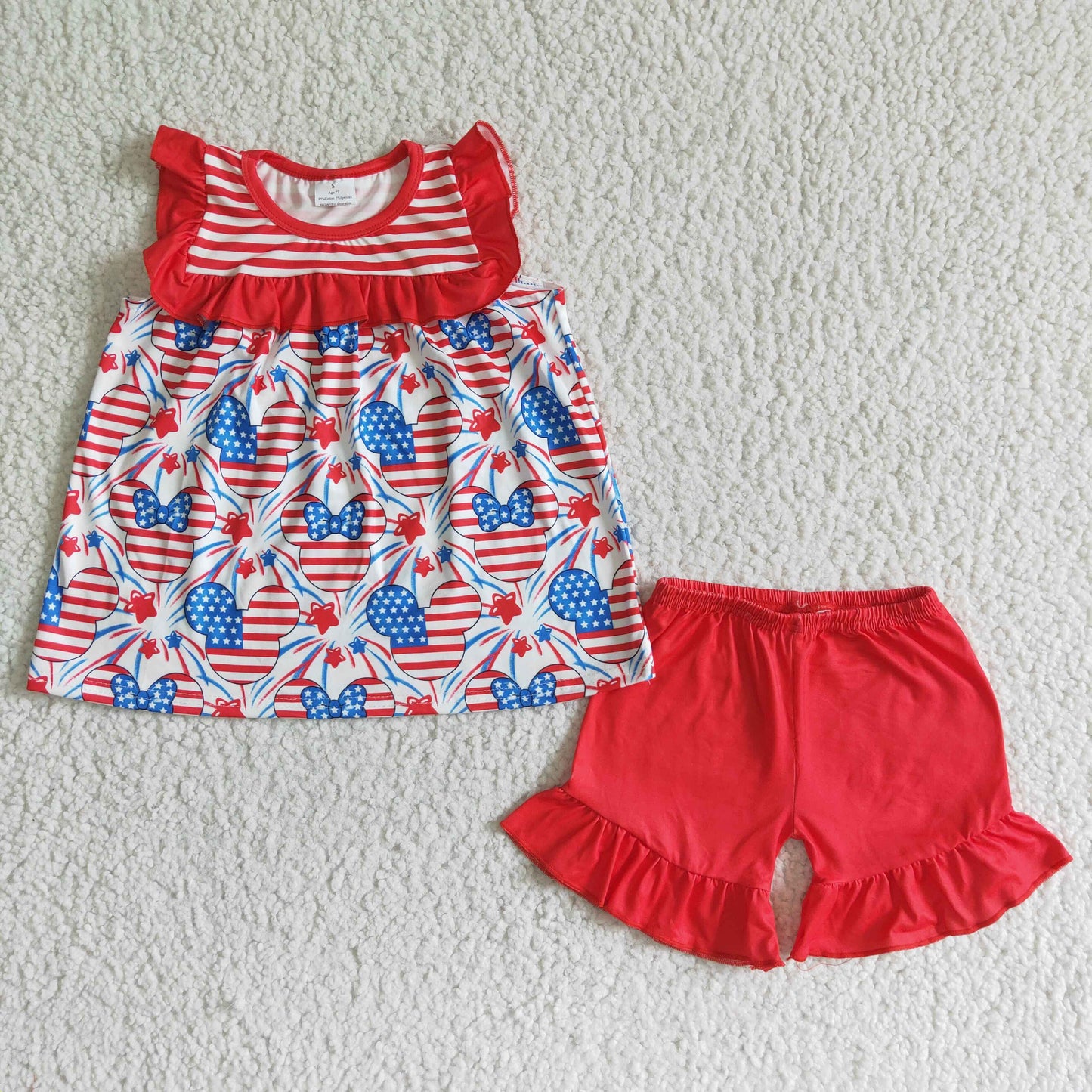 (Promotion)Flutter sleeve ruffles shorts 4th of July outfits GSSO0055