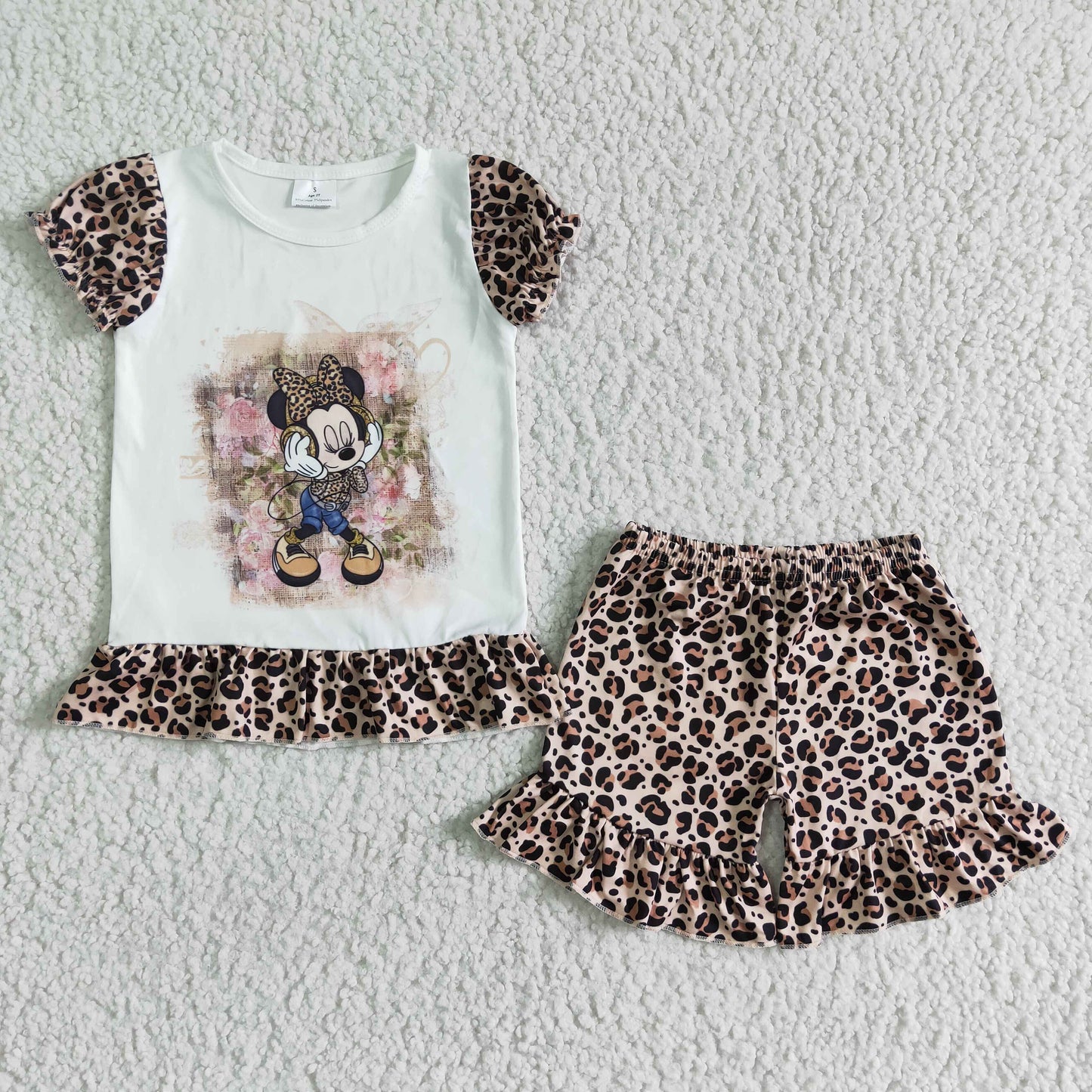 Short sleeve ruffles leopard shorts summer outfits  GSSO0079