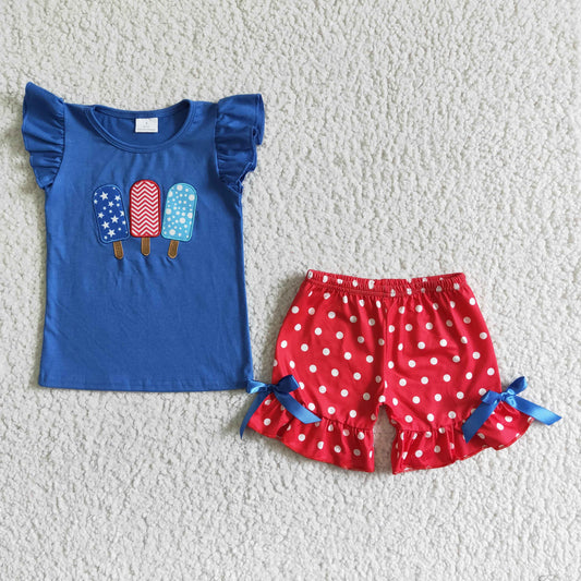 Girls summer 4th of July embroidery outfits    GSSO0090