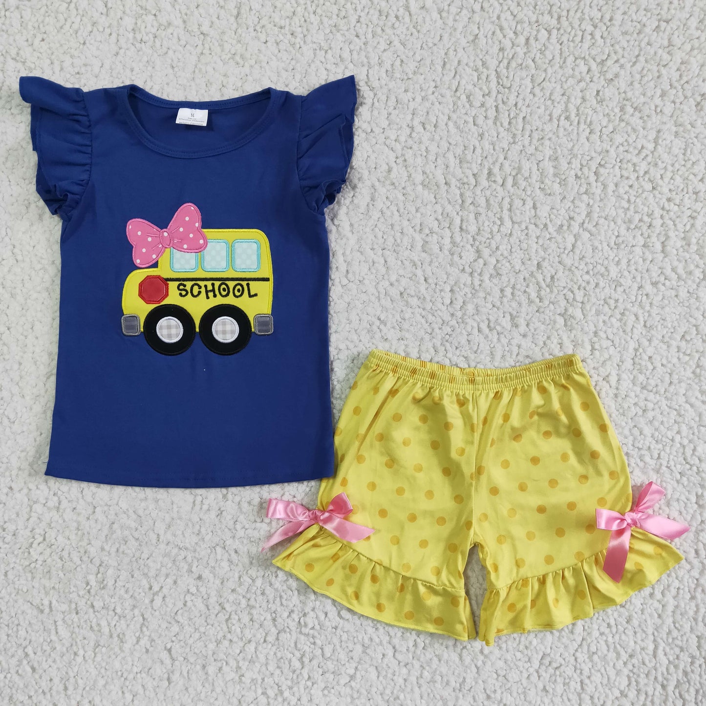 Back to school bus embroideried outfits GSSO0091