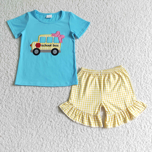 Back to school bus embroideried outfits GSSO0093
